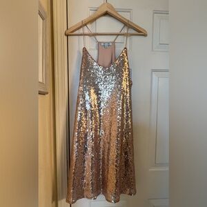 She+Sky Women’s Gold Sequin Dress Size L Sleeveless Knee Length, NWT